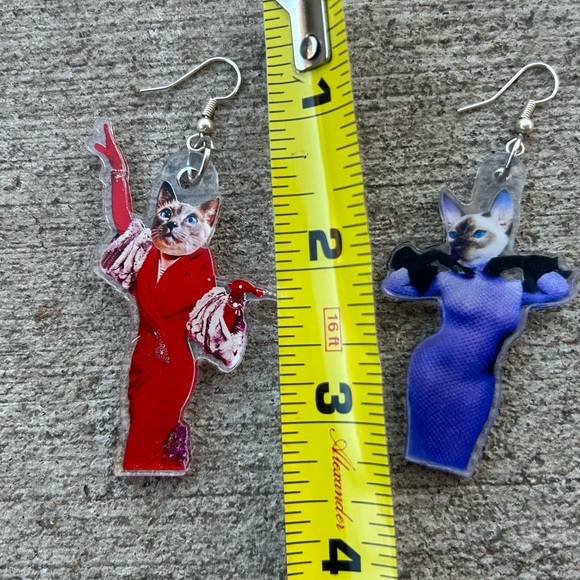 Cat jewelry, earrings with cats, handmade cats, Statement jewelry, fashion cats - Picture 3 of 3